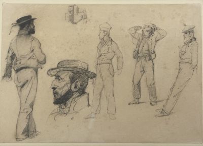 [Собрание семьи Подстаницких] Верне Орас (1789-1863) - Наброски фигур моряков. 1840-е гг. Картон 