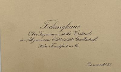 [Из архива Дурова В.Л.] - Визитка. Фекингхаус. . 6.6 х 10.8 см 
Главный инженер и член Совета 