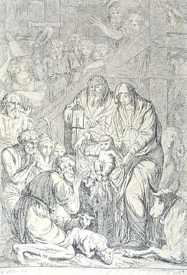 Неизвестный художник - Библейский сюжет. 1774 г. . Бумага, гравюра, 23 х 15.6 см