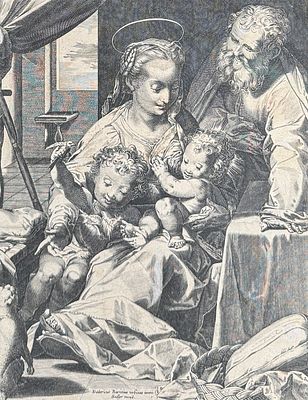 Корнелис Корт, Федерико Бароччи - Святая Семья. Бумага, гравюра, 24 х 18.3 см