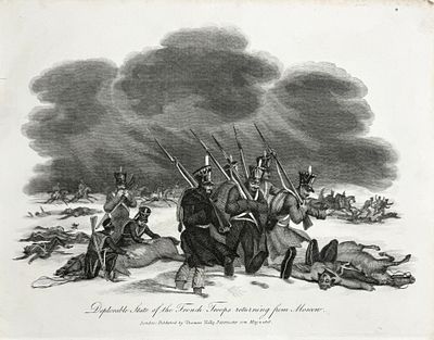 Плачевное состояние французских войск, возвращающихся из Москвы. 1816 г. Бумага, гравюра, 20.4 