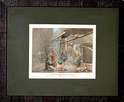 Рис. Е.Корнеев, гр. В.Мельников - Внутренность остяцкой зимней юрты. Лист из альбома "Народы 