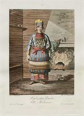 Рис. Е.Корнеев, гр. Грос - Мордовская девка. Лист из альбома "Народы России, или Описание нравов 