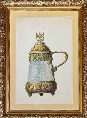 Неизвестный художник. - Пивная кружка. ХIХ в. . Бумага, графитный карандаш, акварель, 32 х 22 см