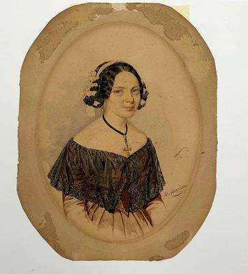 Митрейтер (Mitreuter) Генрих Дитлер (1818 – ?) - Портрет дамы с крестом на шее. 1830-е гг. Бристоль 