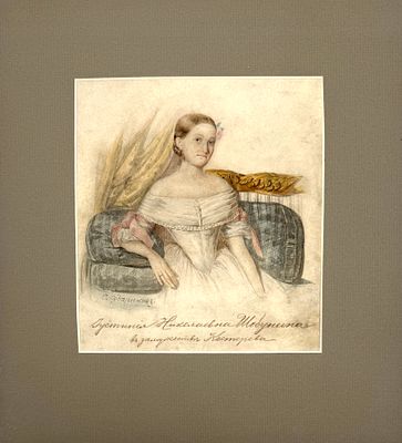 Судариков Сергей Иванович (середина XIX века) - Портрет И.Н.Шебуниной. 1840 г. Картон, графитный 
