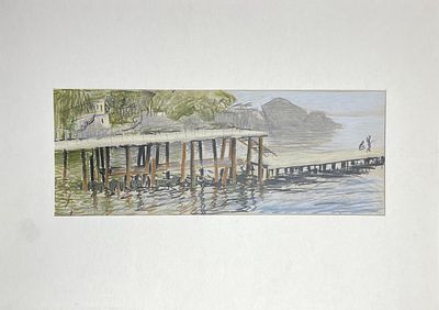 Шабаев Александр (2001 г.р.) - Двое. 2022 г. Бумага, цветные карандаши, 16.4 х 41.7 см