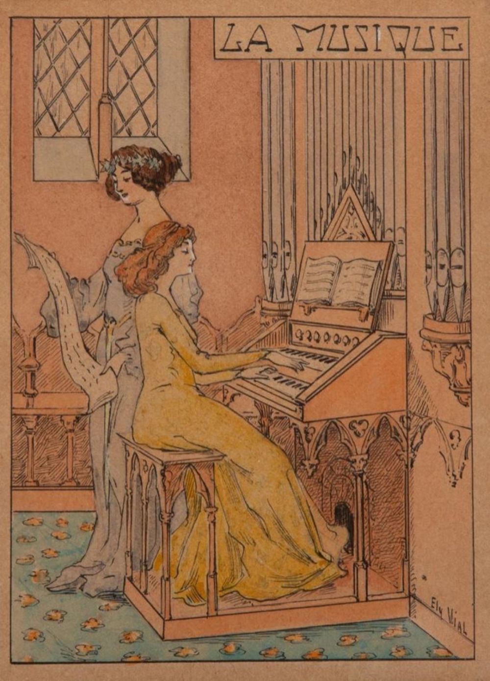 Lot 220: Ely Viali signed miniature gouache carte Circa 1900