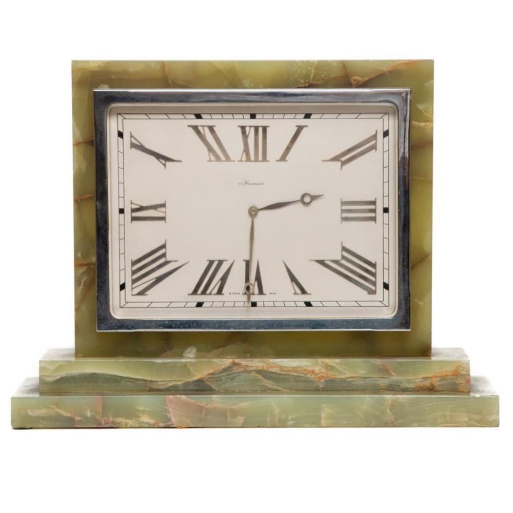 Lot 299: Large Meismann Swiss Art Moderne Onyx and Chrome Clock