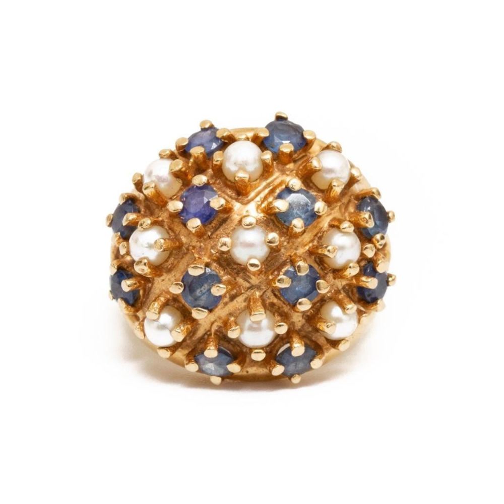 Lot 417: 14K Gold, Sapphire and Seed Pearl Ring