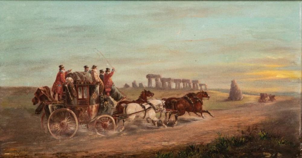 Lot 450: Old Stagecoach  Oil painting