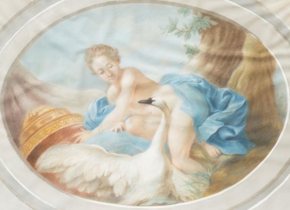 Lot 468: French Early 19th Century Pastel and Oil Leda and the