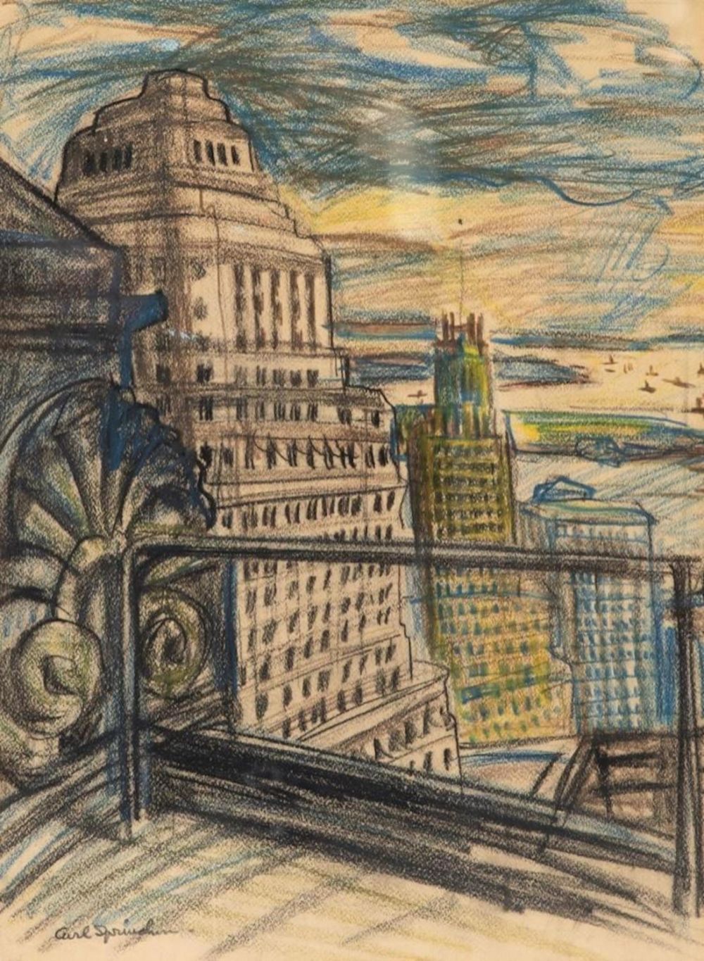 Lot 557: Carl Sprinchorn Signed "New York City" Mixed Media
