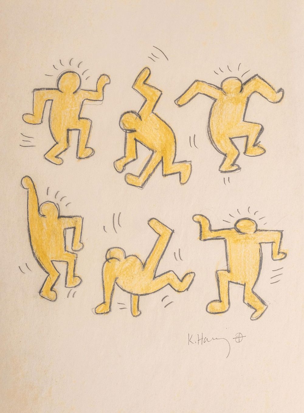 Lot 186: Keith Haring, Dancing Figures, Signed Color Drawing