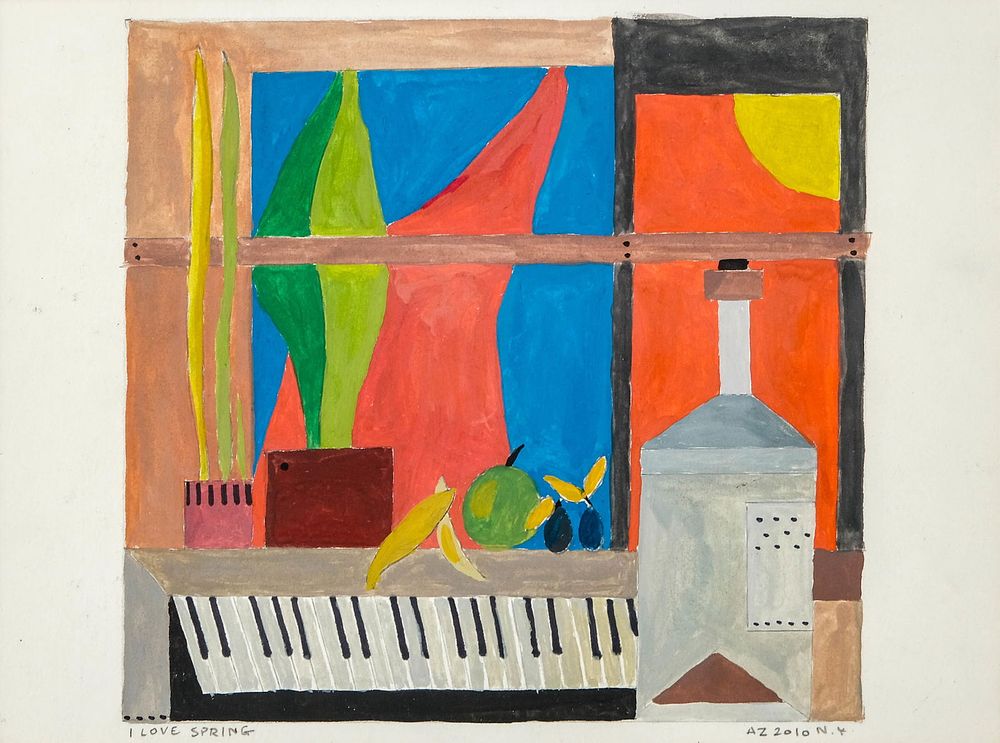 Lot 189: Andrew Zietkiewicz Signed Cubist Tempera Painting on Artist panel, I Love Spring, 2010