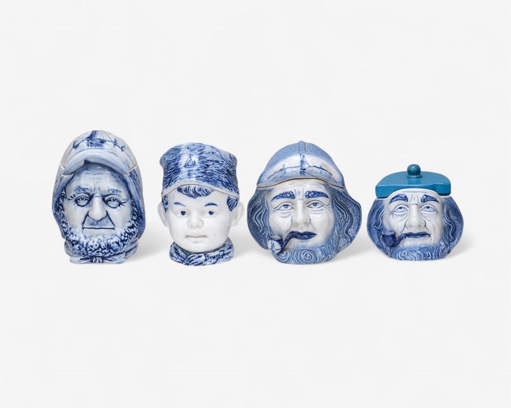Lot 192: Lot of Four Antique Blue-and-White Figural Tobacco Jars, Late 19thEarly 20th C.