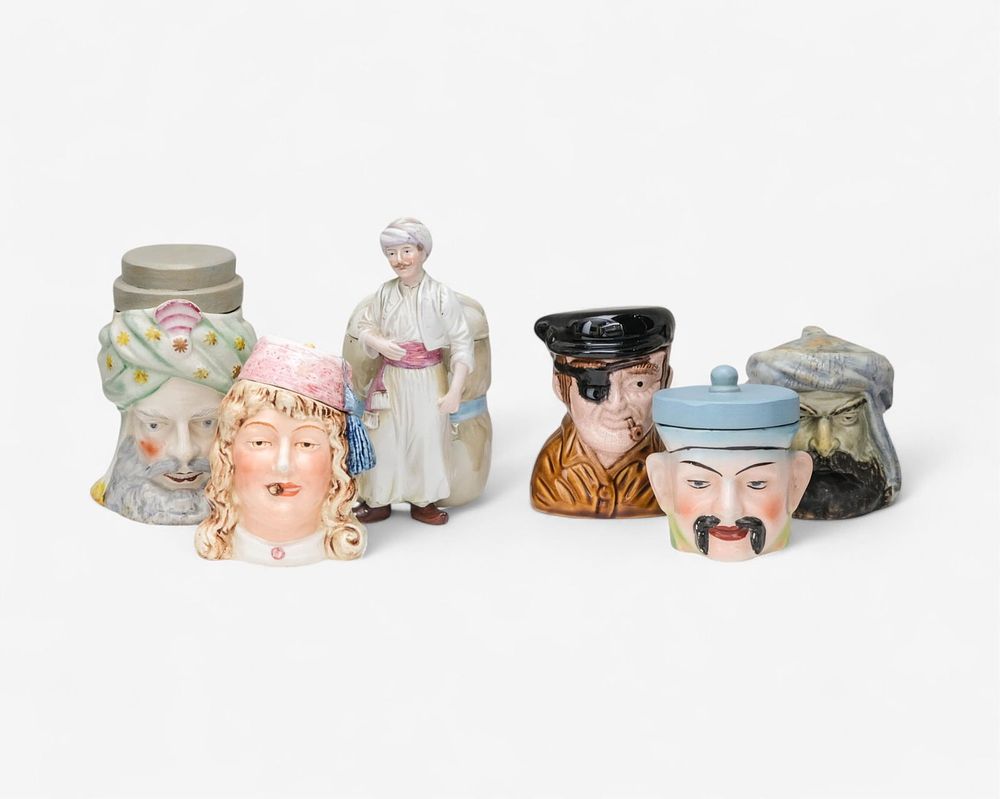 Lot 196: Lot of Six Antique Ceramic Tobacco Jars, Late 19th - Early 20th C.