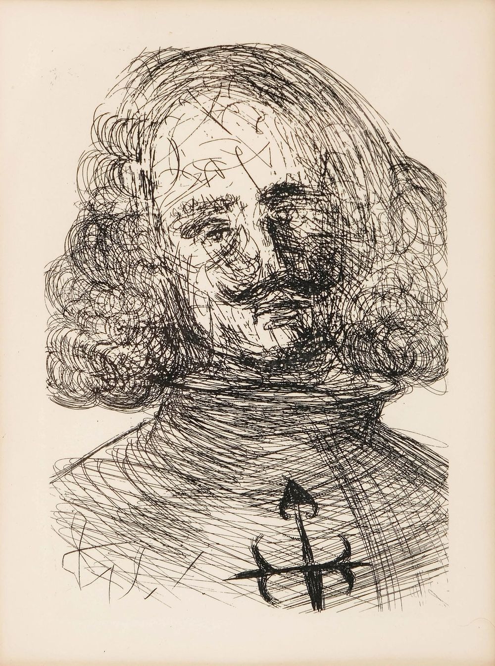 Lot 199: Salvador Dali Portrait of Velasquez. Etching is signed w Authentication on Reverse