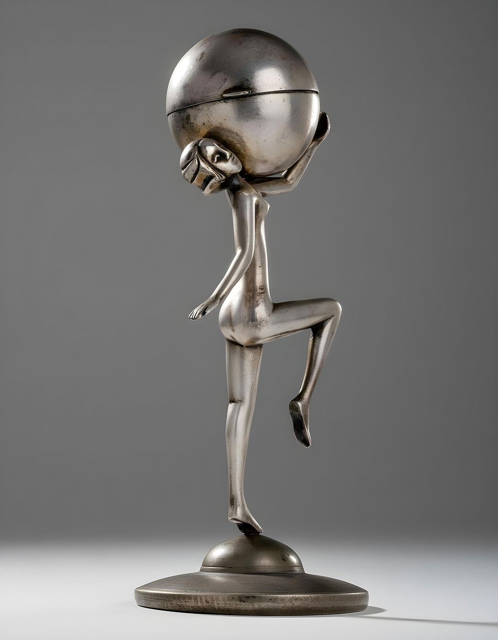 Lot 201: French Art Nouveau Silvered Metal Female Figure Lighter, c. 1920