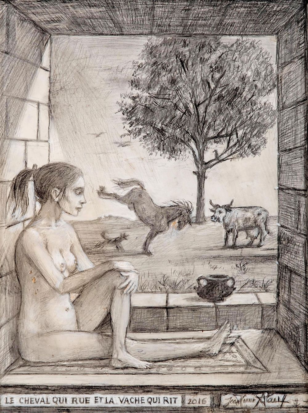 Lot 202: Jean-Pierre Alaux, Signed Pencil and Gouache Drawing / Painting on Panel, 2016