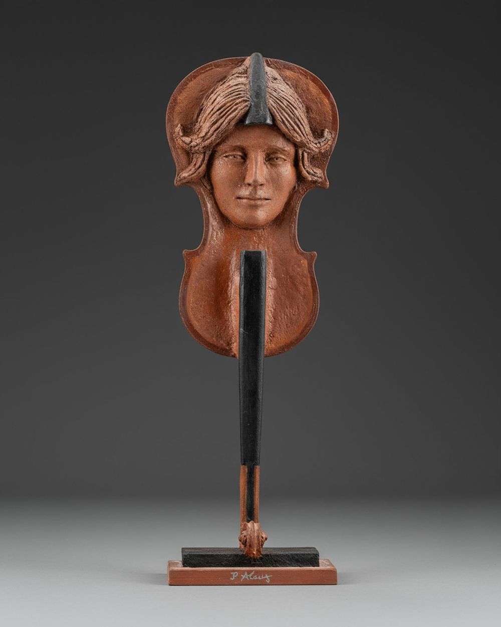 Lot 207: Signed Jean-Pierre ALAUX, The Violin in the Face, Painted Resin and Wood Sculpture