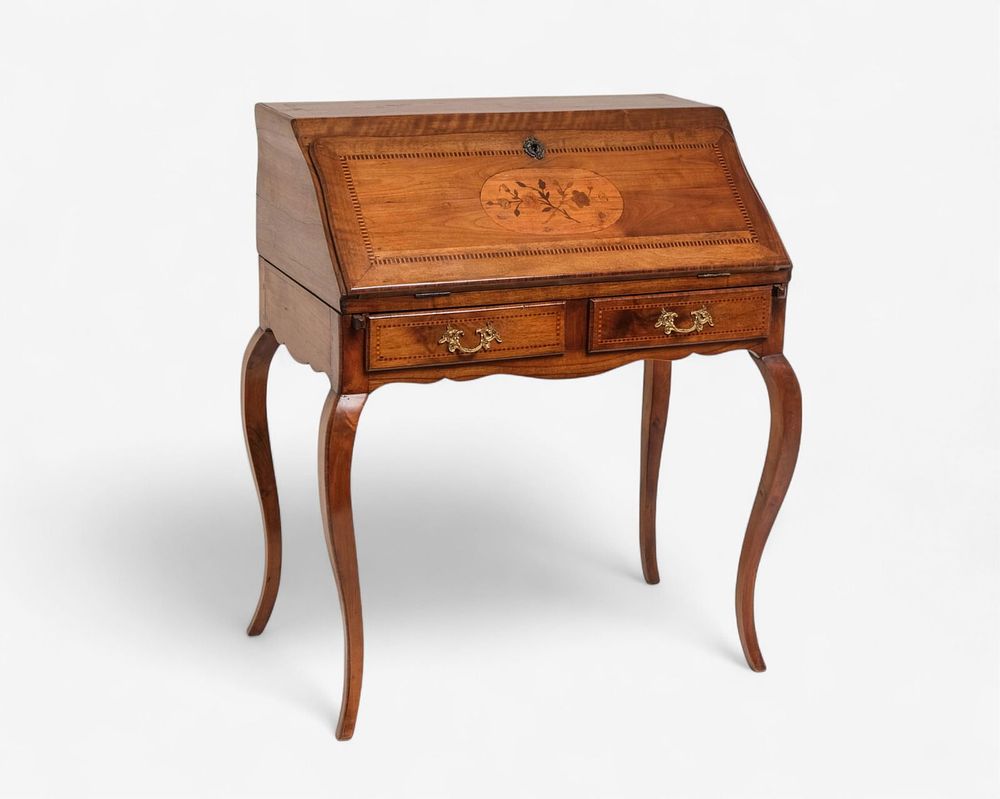 Lot 209: French 18th C. Inlaid Drop-Front Desk with Cabriole Legs