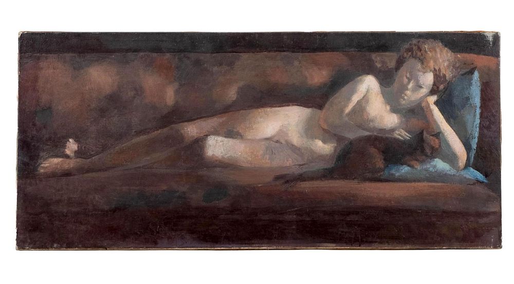 Lot 215: Bernadette Kelly Signed Oil Painting, Nude Lying on the Elbow