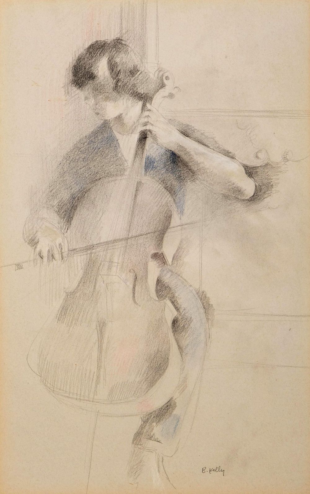 Lot 216: Bernadette Kelly Signed The Cellist, Mixed Media on Paper Painting