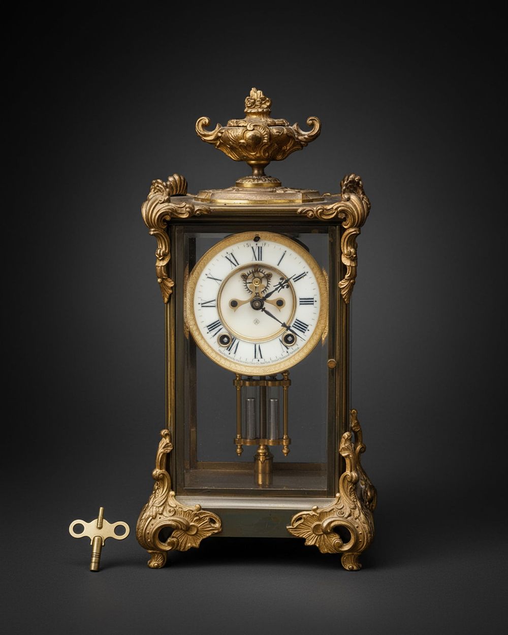Lot 221: Mantel Clock, Ansonia Marquis Model Crystal Regulator Brass Case, French Style