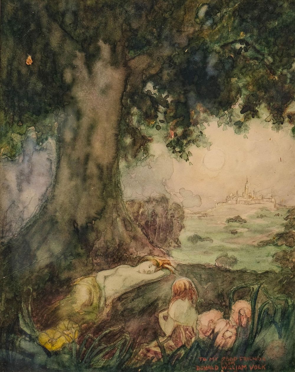 Lot 227: Signed Donald William Volk Inscribed Fantasy Watercolor Painting, Dated 1928