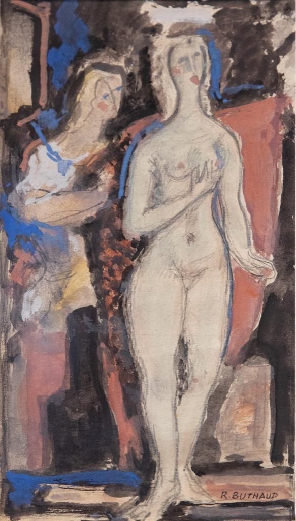 Lot 168: Rene Buthaud Midcentury Nude Study, Signed Gouache on