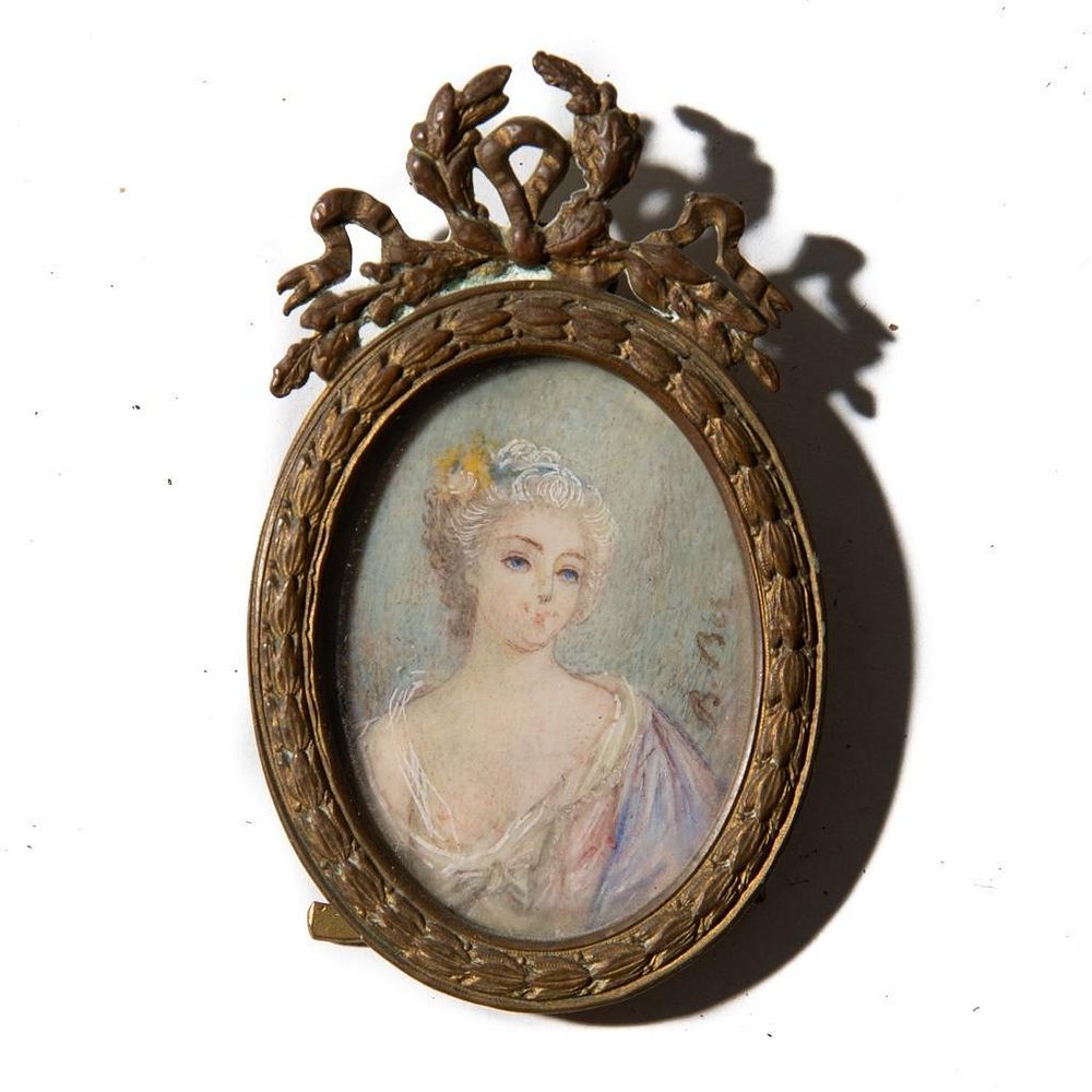 Lot 376: 19th Century Miniature Portrait Painting of Woman