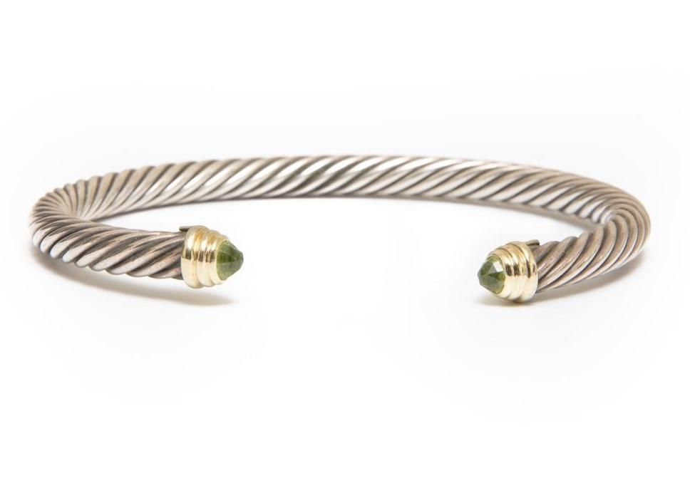Lot 201: GIA David Yurman Sterling, Gold  and Peridot Cuff