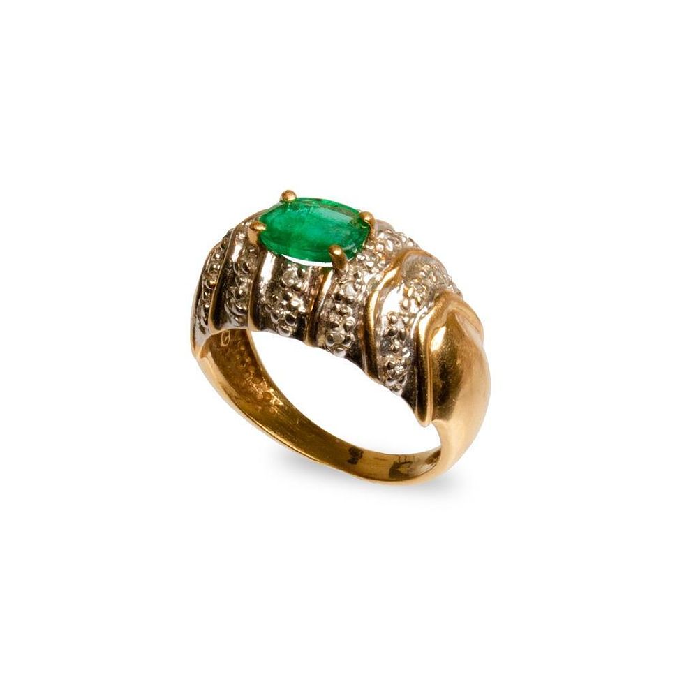 Lot 203: GIA 14K Gold and emerald ring with diamonds 3.8 dwt