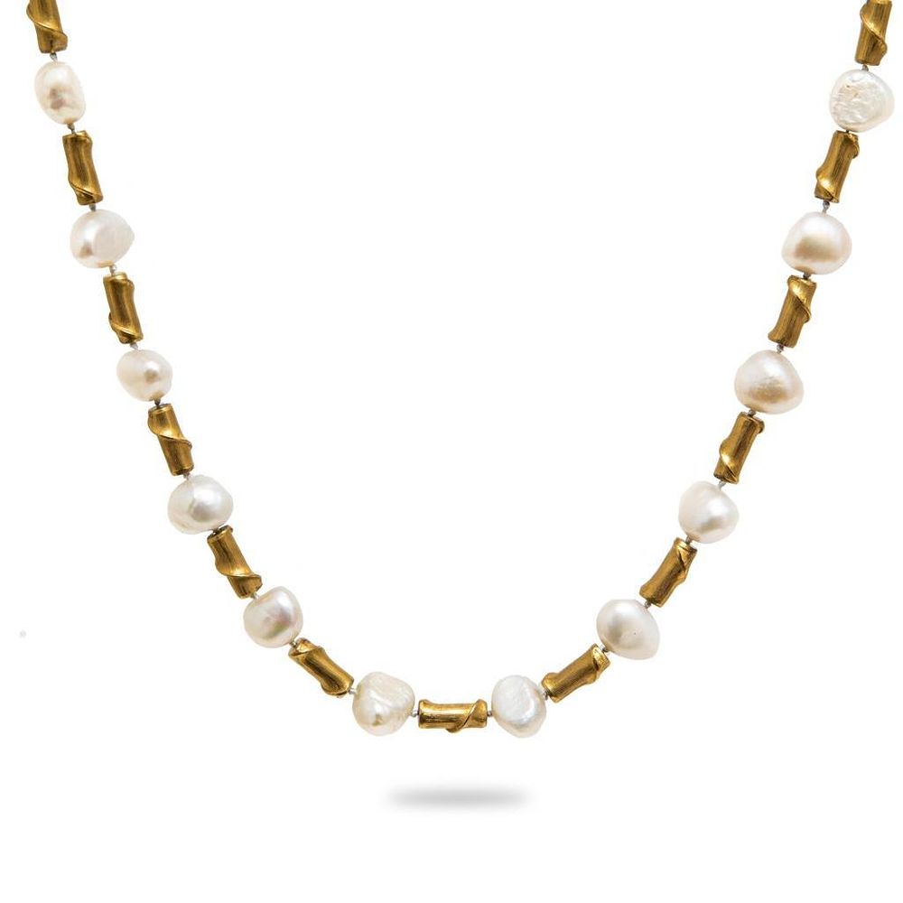 Lot 281: GIA 18K Yellow Gold Branch-Form Motif Tubular Beads and