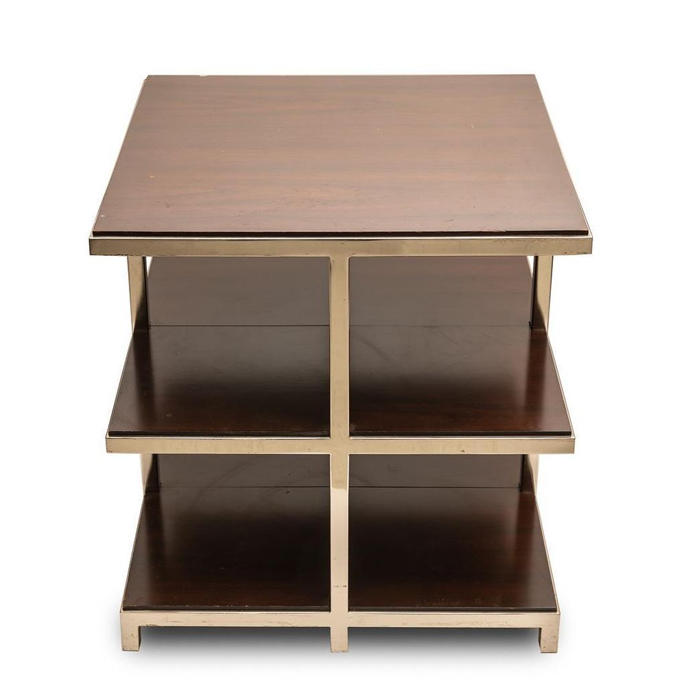 Lot 298: Mid century Modern Stainless Steel and Wood Two Tiered