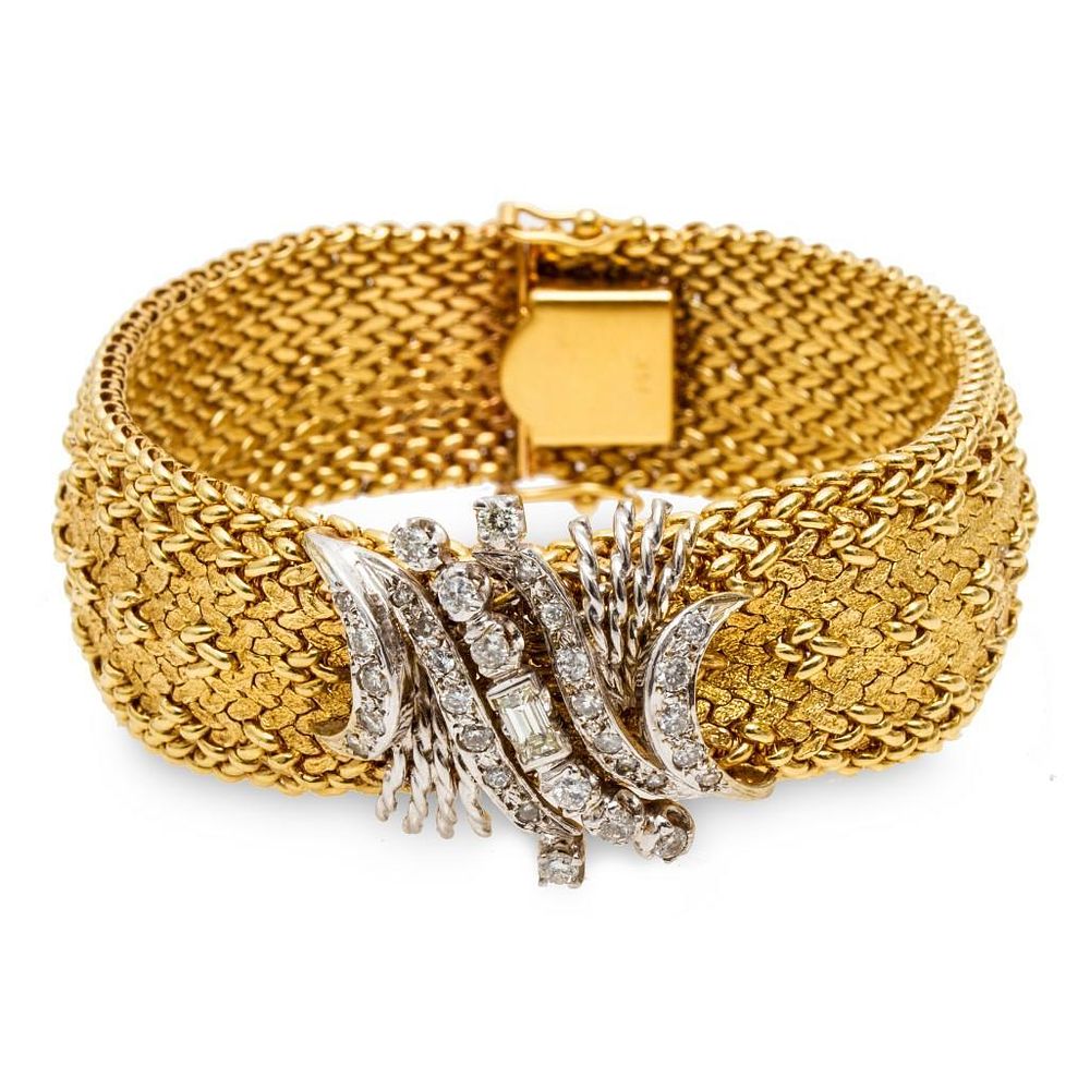 Lot 301: GIA 14k Gold and Diamond Bracelet