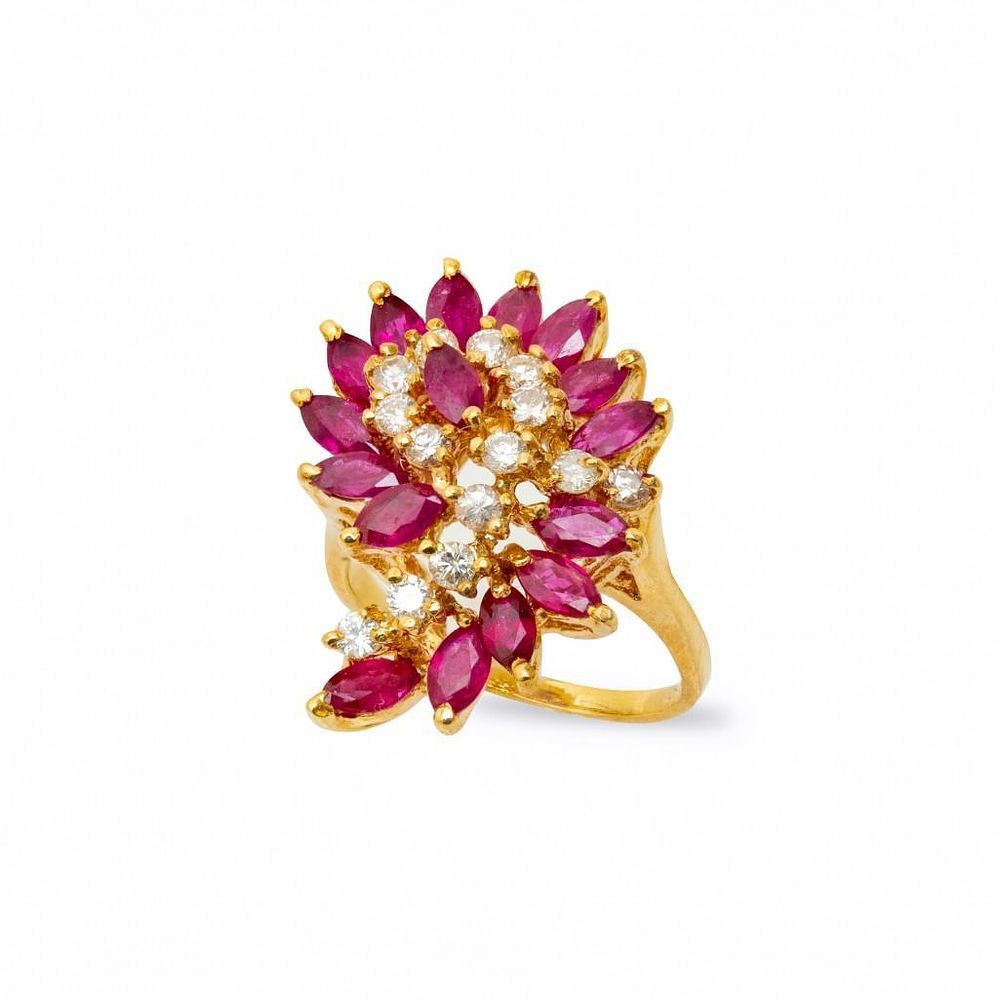 Lot 304: GIA Vintage 14K gold ruby and diamond ring