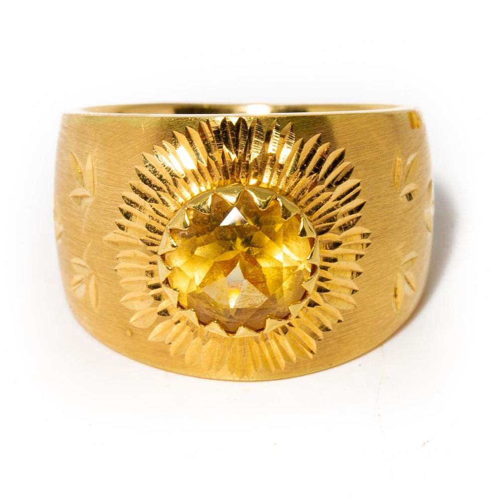 Lot 318: Milor Italian 14K Yellow Gold & Citrine Stone Ring