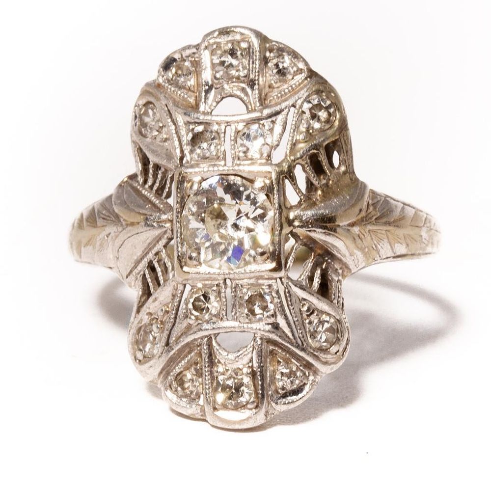 Lot 321: GIA Circa 1930 18K Diamond Ring
