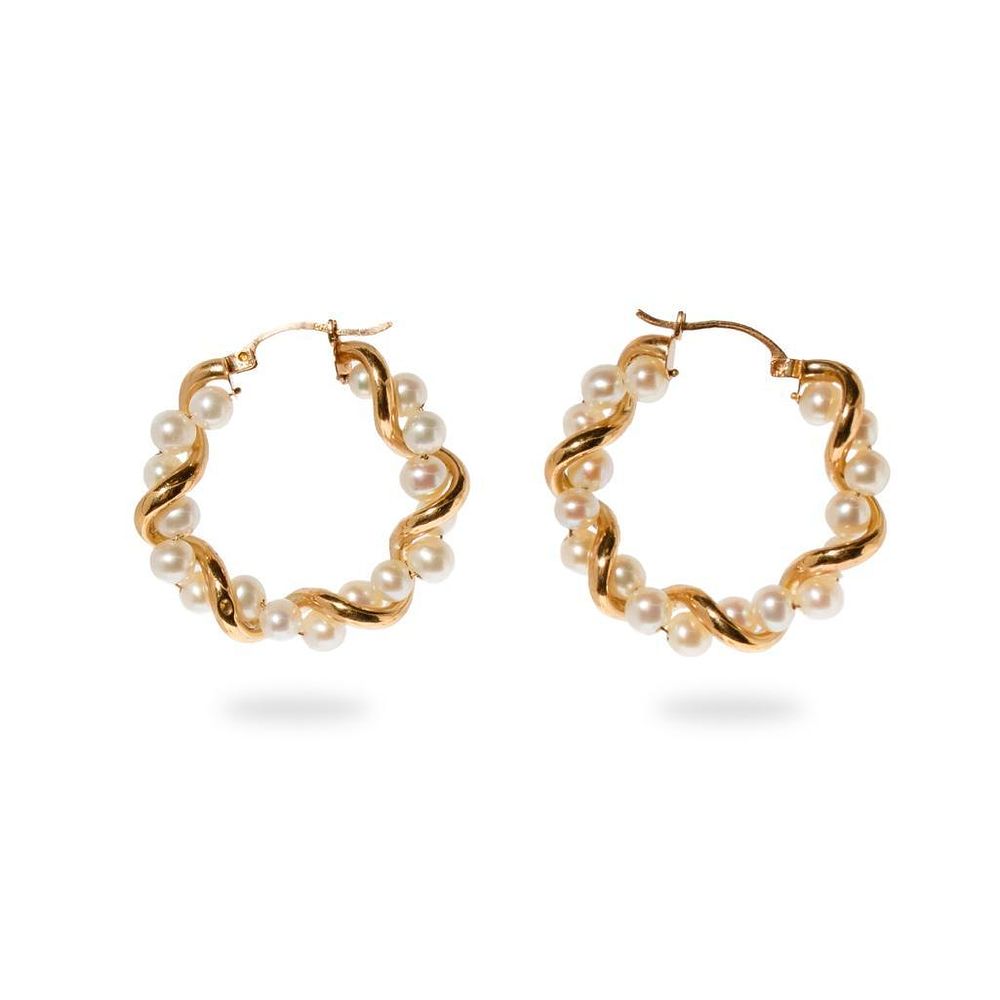 Lot 459: Vintage Modern Yellow Gold & Pearl Earrings