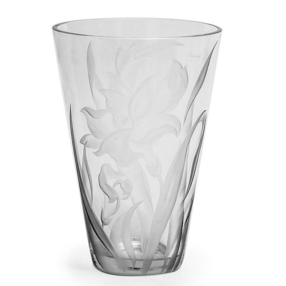 Lot 169: Franz Grosz Signed Crystal Etched Vase