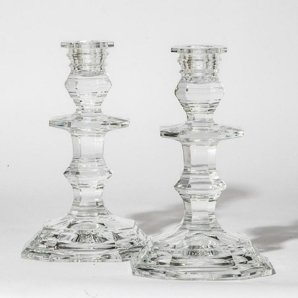 Lot 170: Baccarat signed glass candlesticks