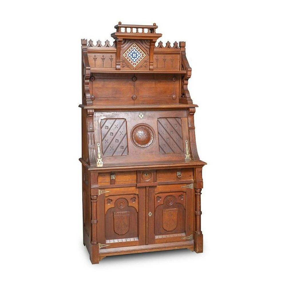 Lot 180: Walnut Aesthetic Movement Drop Front Desk
