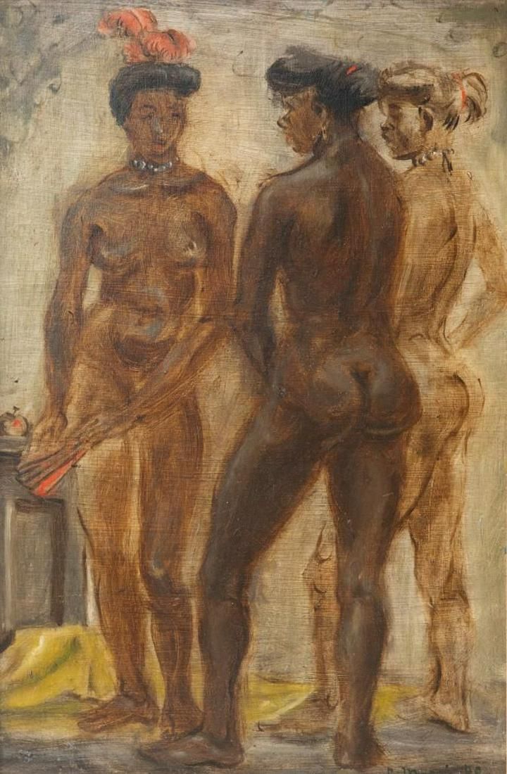Lot 192: Reginald Marsh Three Showgirls Painting on panel with