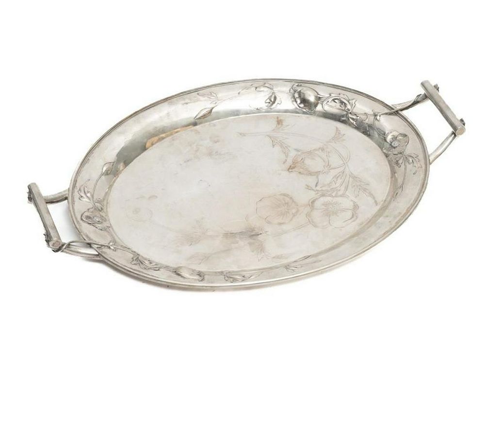 Lot 208: Art nouveau W. Stuttigen German Silver serving Tray