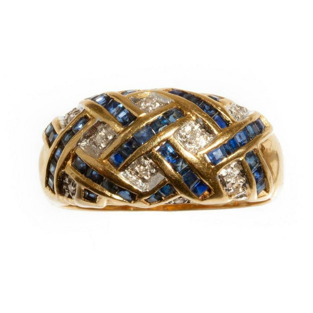 Lot 213: Ring, GIA Vintage 14K Yellow Gold Sapphire and Diamond