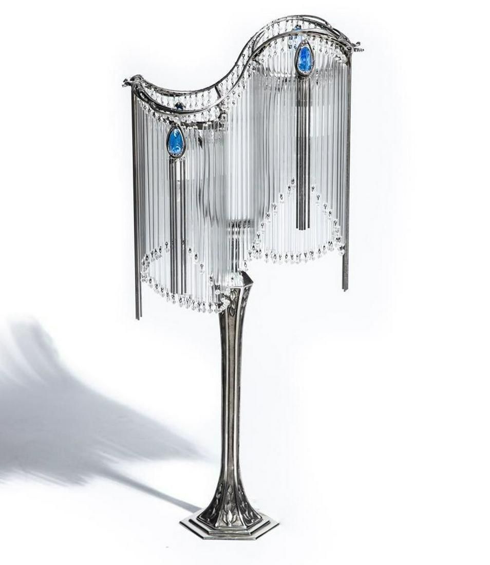 Lot 217: Art Nouveau Signed Hector Guimard Lamp with Nickel