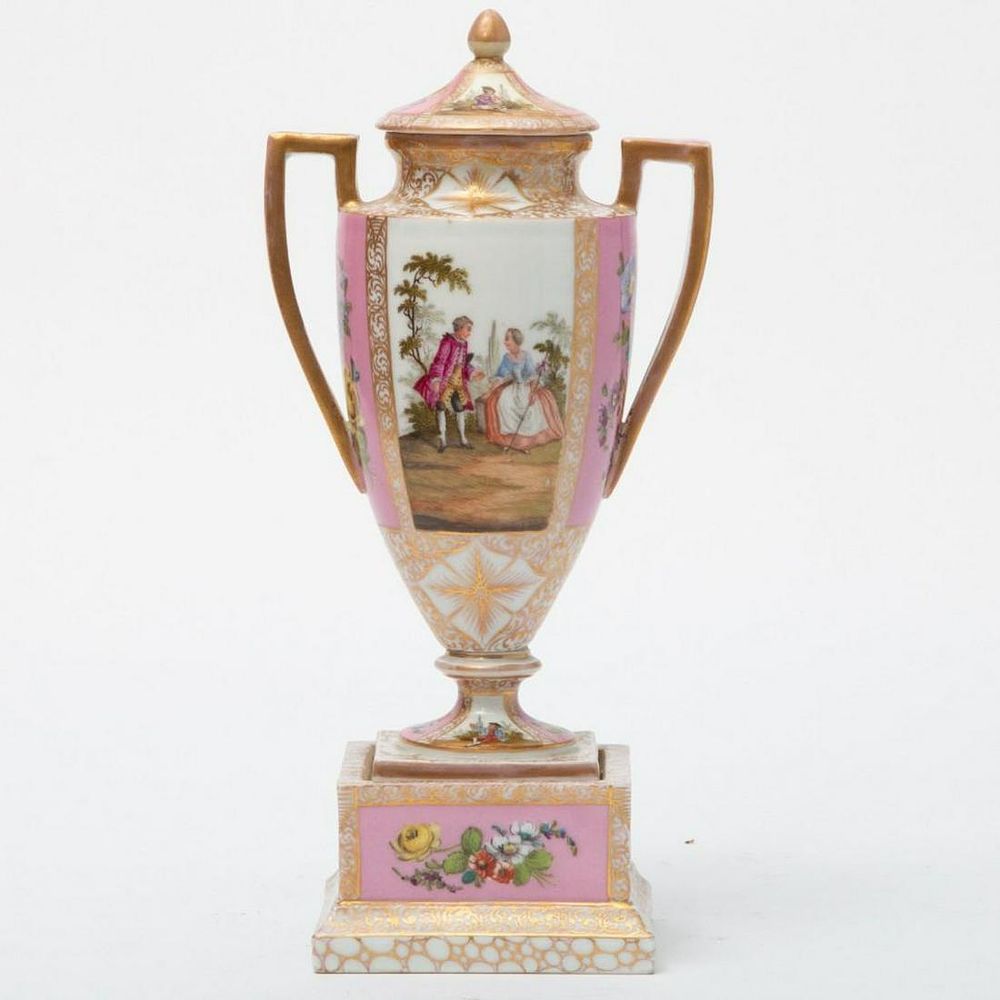 Lot 228: Austrian 19th Century hand decorated lidded urn