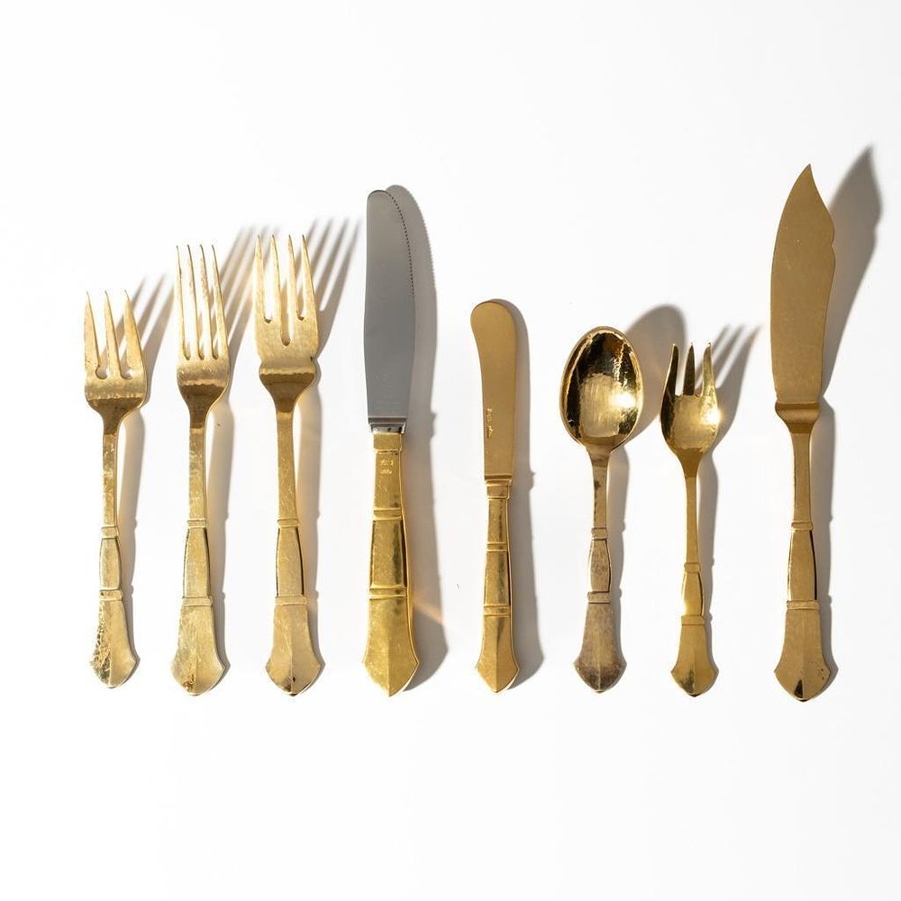 Lot 191: 158-Pieces, E. Dragsted, Danish Modern Silver Vermeil Flatware in the Antik Pattern